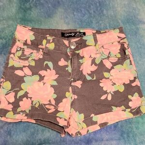 Celebrity Pink Floral Jean Shorts - Pink and Green